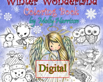 Printable Digital Download - Whimsical Winter Wonderland Coloring  Book by Molly Harrison - Cute Angels, Polar Bears, and More!