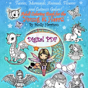 Whimsical World #4 - Instant Download PDF Fantasy Coloring Book -26 Pages - Fairies, Mermaids, Furry Friends, Flowers, Mythical Animals