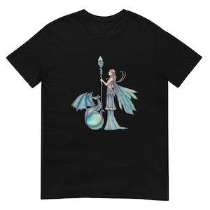 Aquamarine Dragon Cotton Fairy and Dragon Short-Sleeve Unisex T-Shirt