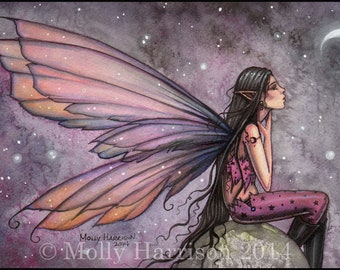 Fairy Art Print -  Crescent Moon Fantasy Print by Molly Harrison Fantasy Art - Fairies, Faery, Fae