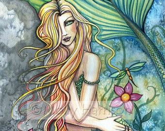 Fresh Water Mermaid Fantasy Fine Art Giclee Print by Molly Harrison