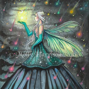 Star Showers - Fairy Art Archival Print by Molly Harrison - Fantasy Artwork, Watercolor Illustration, Fairies, Fae