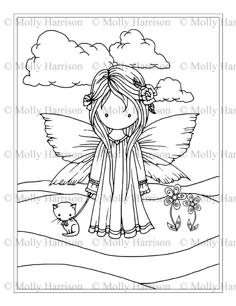Fairy With Kitty Cat Printable Coloring Page Whimsical - Etsy