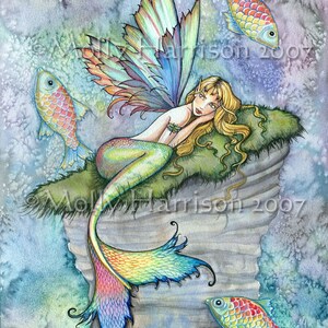 Mermaid Art Print - Leaping Carp - Archival Fine Art Print on Watercolor Paper - Fantasy Art by Molly Harrison