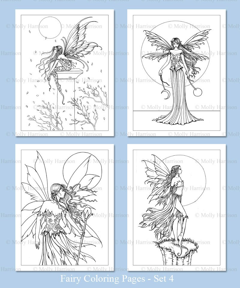 fees imprimables ensemble de 4 fee celeste illustrations etsy cancer coloriage simple