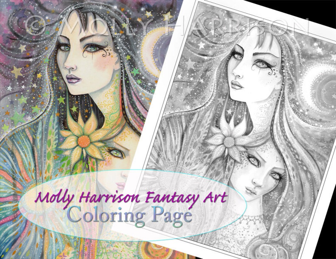 Night and Day Coloring Page Printable Abstract Fantasy - Etsy