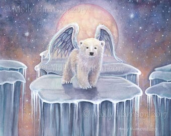 絵画。原画【A bear angel holds the moon】 絵画。原画【A bear angel holds the moon】 絵画。原画【A bear