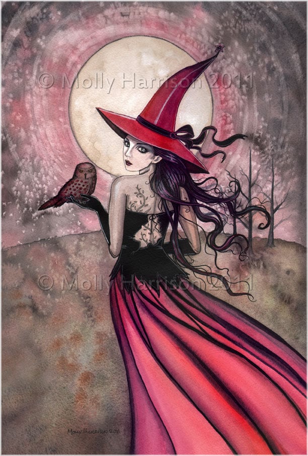 Beware the Red Spotted Owl - Witch and Owl Print Fantasy Art by Molly ...