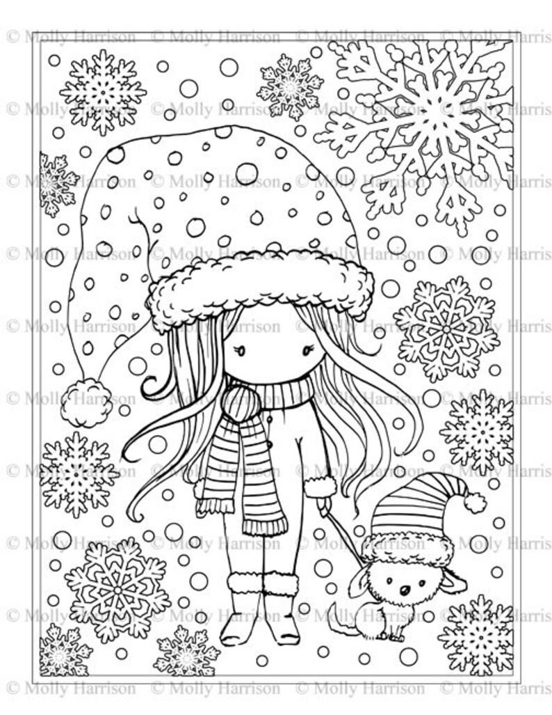 Printable Digital Download Whimsical Winter Wonderland Coloring Book by Molly Harrison Cute Angels, Polar Bears, and More image 4