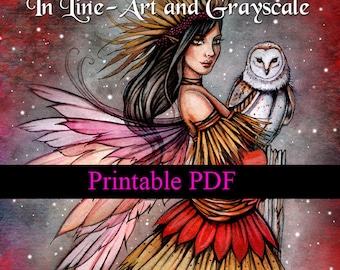 Printable Digital Download - Fairies and More - Both Line-Art and Grayscale Images!  By Molly Harrison