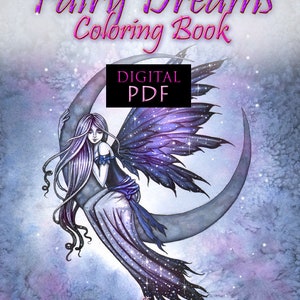 Printable Digital Download - Fairy Dreams  - A Coloring  Book for Adults (line art, not grayscale) - Flower Fairies and Celestial Fairies