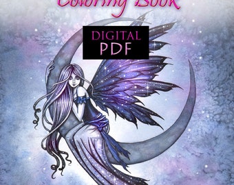 Printable Digital Download - Fairy Dreams  - A Coloring  Book for Adults (line art, not grayscale) - Flower Fairies and Celestial Fairies