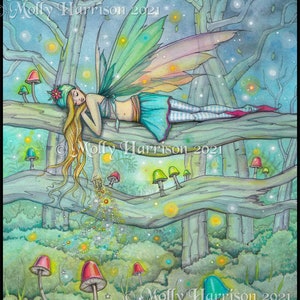 Original Fairy Watercolor Painting Enchanted Forest Fairy Sprinkling Magic in a Colorful Mushroom Filled Forest Fantasy Art image 1