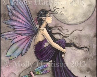 Mind Adrift - Dreamy Fairy with Dragonfly - Archival Print by Molly Harrison Fantasy Art