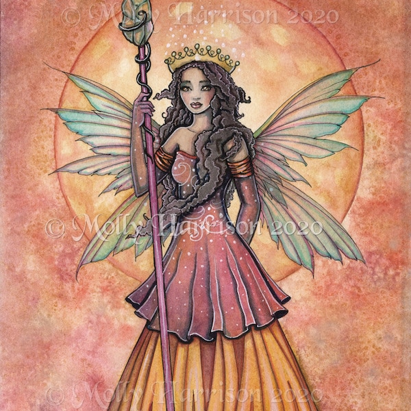 Amber Moon - Fairy Art Archival Print by Molly Harrison - Fantasy Artwork, Watercolor Illustration, Fairies, Fae