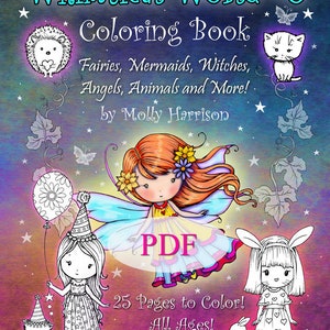 Printable Download - Whimsical World #5 Coloring Book by Molly Harrison - Sweet Fairies, Mermaids, Witches, Angels, Animals, and More