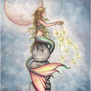 Mermaid Art - Mermaid Prints - Star Filled Sky  Mermaid Fantasy Fine Art Giclee Print by Molly Harrison