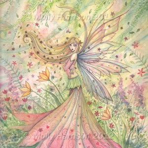 Fairy Print - Summer - Archival Fine Art Giclee Print - Fairy Illustration by Molly Harrison - Pastel Tones - Art for Girls Room