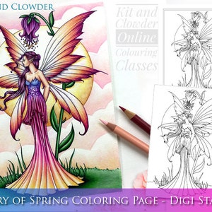 Kit and Clowder Class  -  Fairy of Spring - Digital Stamp - Printable - Flower Fairy Art - Molly Harrison Fantasy Art