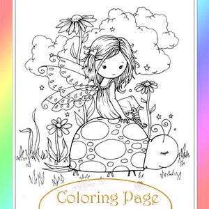 Ladybug Rider Fairy Whimsical Spring - Instant Download - Digital Stamp - Coloring Page - Digistamp -  Printable - Molly Harrison