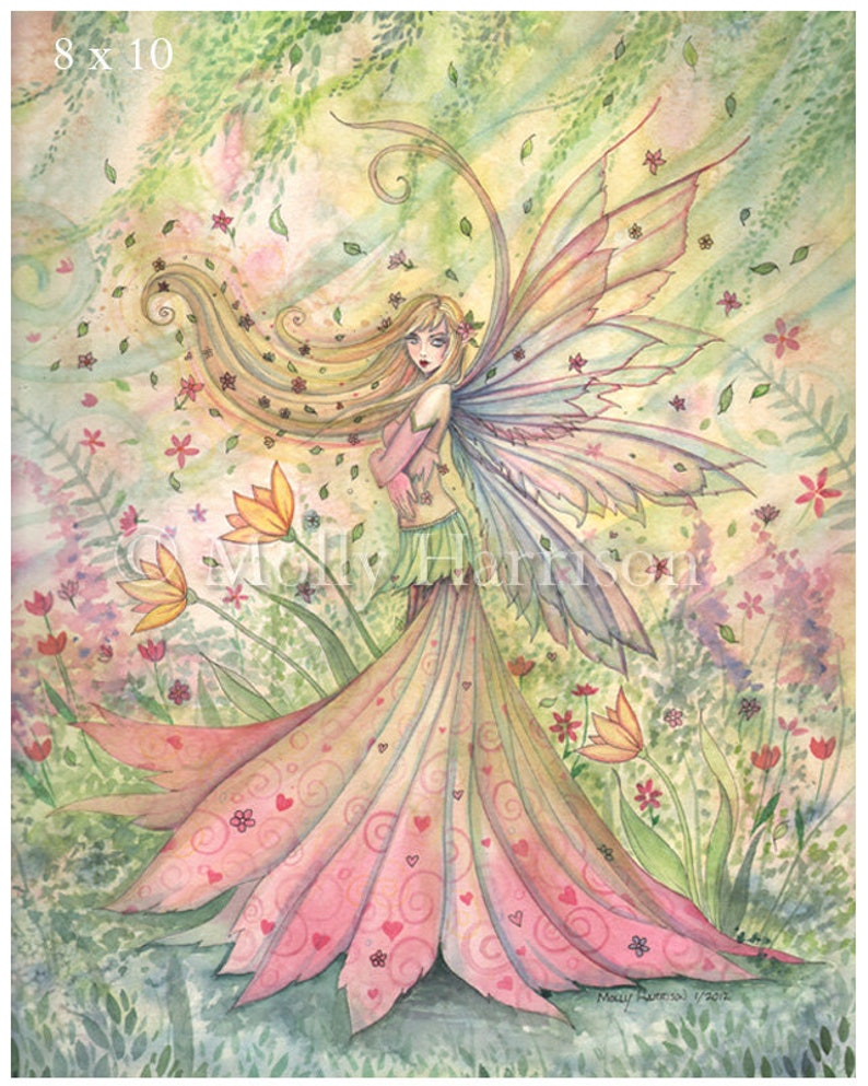 Fairy Print Summer Archival Fine Art Giclee Print Fairy Illustration by Molly Harrison Pastel Tones Art for Girls Room afbeelding 4