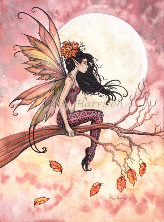 Fairy Print Full Moon in Autumn Fairy Art Print 9 x 12 Etsy