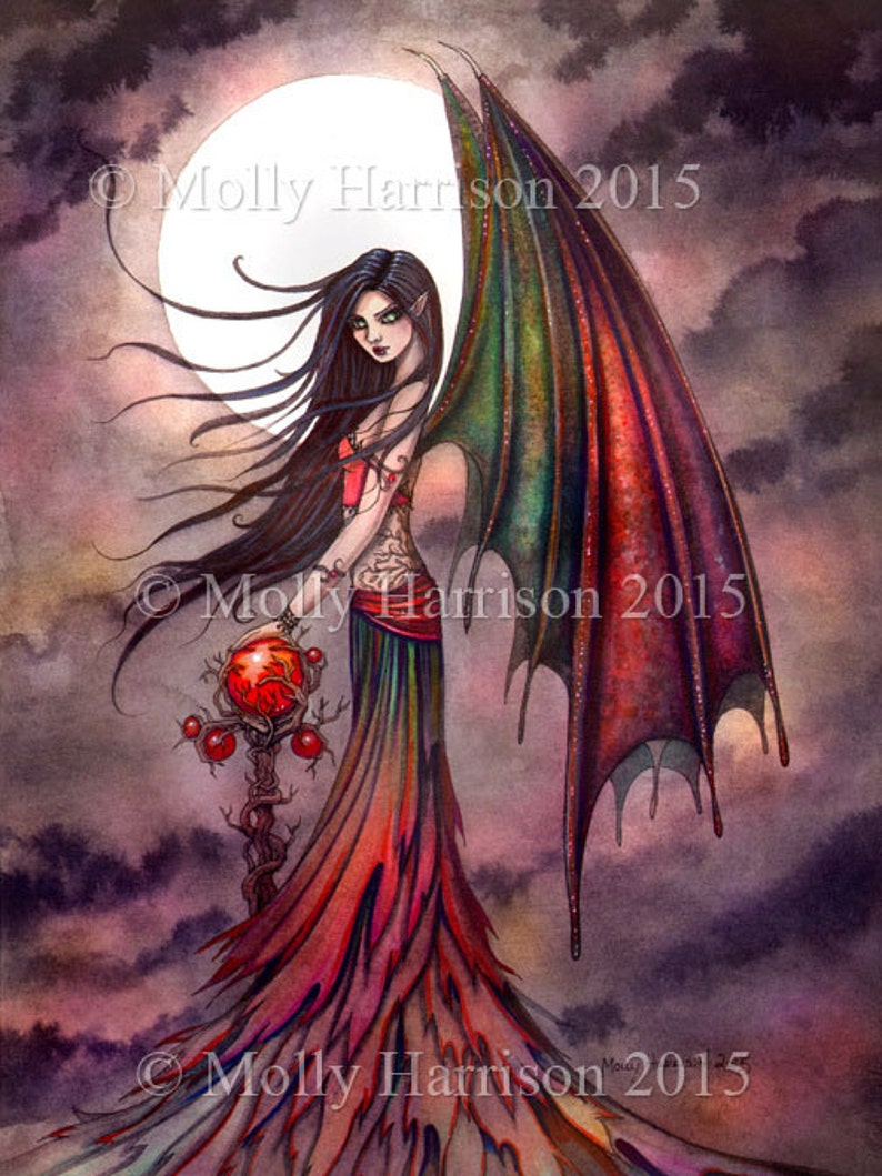 Gothic Vampire Fairy Mystic Autumn Vampire Fairy Gothic Fantasy Art Print Archival Giclee Print by Molly Harrison image 2