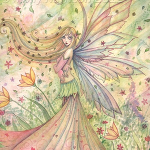 Fairy Print Summer Archival Fine Art Giclee Print Fairy Illustration by Molly Harrison Pastel Tones Art for Girls Room afbeelding 2