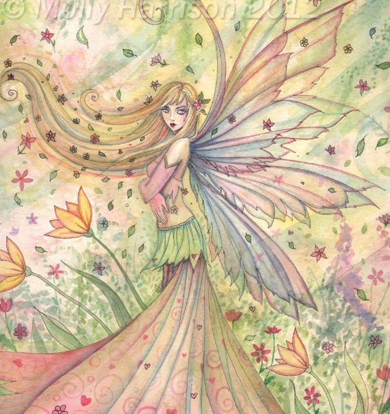 Fairy Print Summer Archival Fine Art Giclee Print Fairy Illustration by Molly Harrison Pastel Tones Art for Girls Room image 2