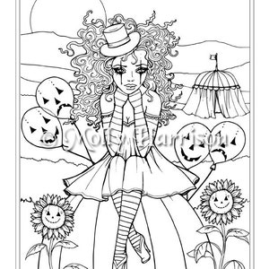 Fall Circus Girl Clown - Instant Download Printable - Halloween Line Art - Molly Harrison Fantasy Art