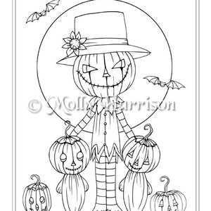 Pumpkin Family Whimsical Art - Instant Download Printable - Halloween Fantasy - Molly Harrison Art -  Coloring Page JPG - 8.5 x 11