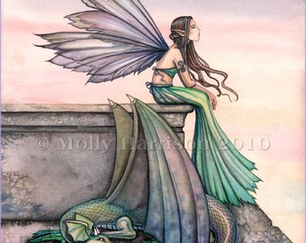 Fairy Art - Fairy Dragon Art Print by Molly Harrison 'Enchanted Dusk'