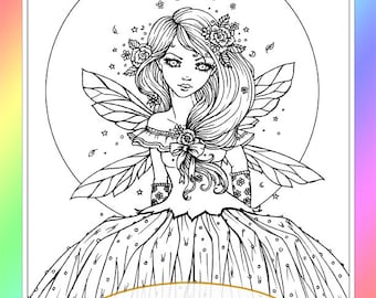 Fairy Princess  - Instant Download - Digital Stamp - Coloring Page - Digistamp -  Printable - Molly Harrison - fantasy art