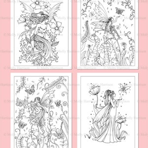 PRINTABLE - Flower Fairies Coloring Pages Set 1 - 4 Flower Fairy Illustrations - Adult Coloring Pages - Molly Harrison Fairy, Faery