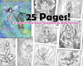 Fairy Grayscale Coloring Book – 25 Fantasy Art Pages (PDF Pattern)