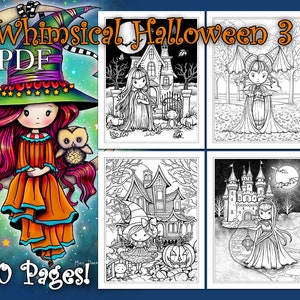 Whimsical Halloween 3 - Sweet and Spooky Coloring Book - 50 Pages! Witches, Vampires, Ghosts, Cats and More!