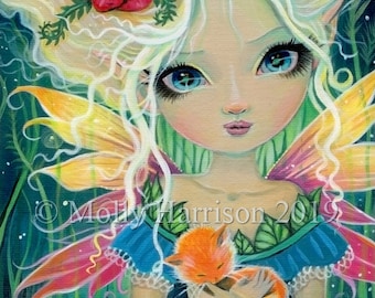 Cinnamon's Fairy - Cute Big Eyed Fairy holding Orange Tabby Cat - Fantasy, fairies, faery, artwork, fairy art