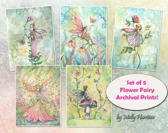 Watercolor Fairy Prints Set of 5 - Fantasy Art of Molly Harrison - Archival Prints