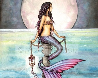 Mermaid Print - Watercolor Art - Mermaid Art Fantasy Print by Molly Harrison 'Enchanted Sea'