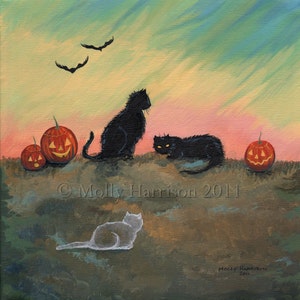 Ghost Cat Fantasy Art Original Cat Halloween Archival Giclee Print 12 x 12