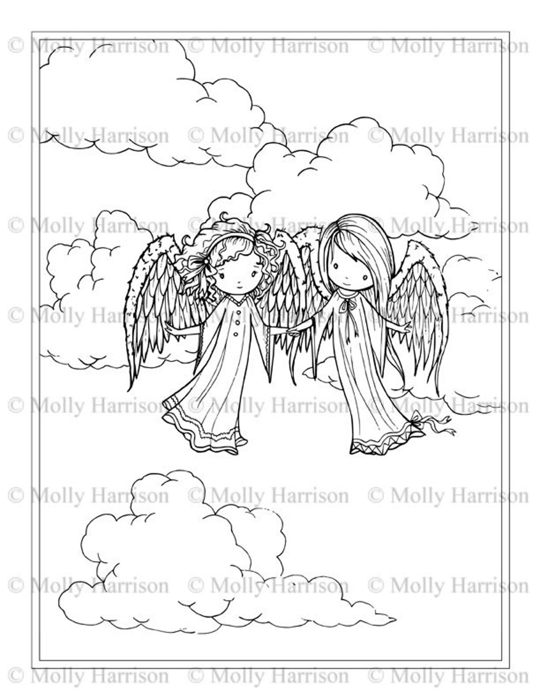 Peinture Par Numéro Adulte A Imprimer Gratuit Little Sisters ange dans les nuages Coloriage imprimer - Etsy Canada