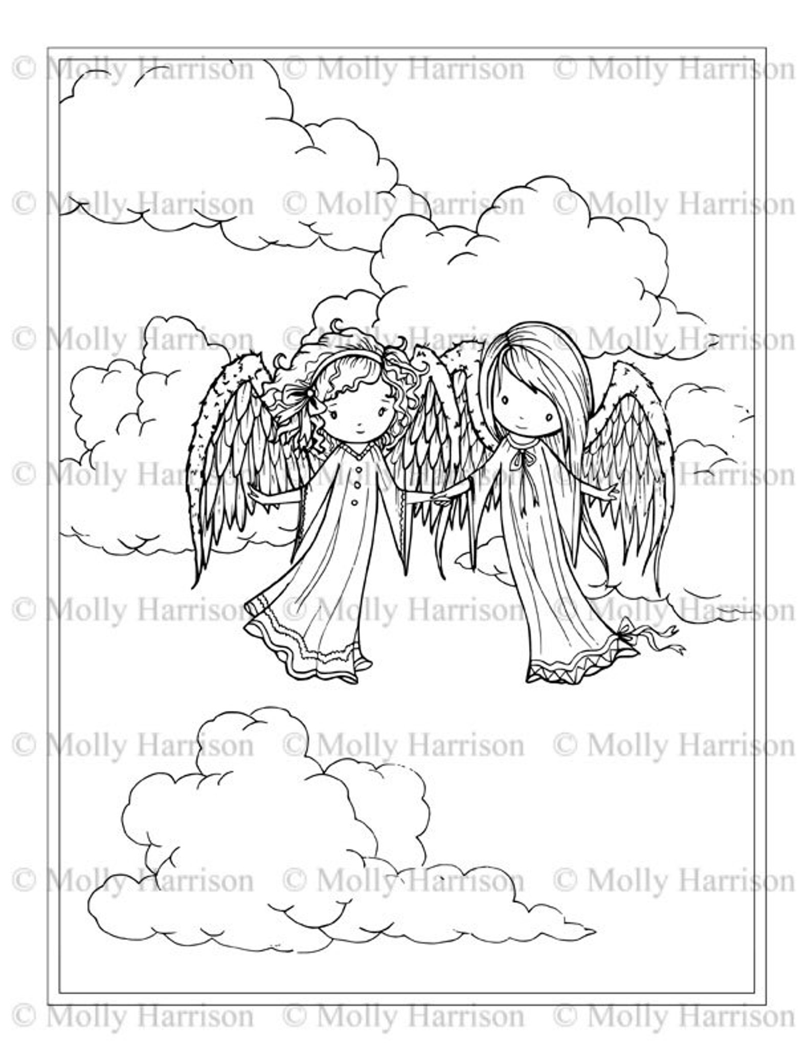 Little Angel Sisters in the Clouds Coloring Page Printable - Etsy