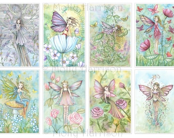 Cute Fairies Print Set of 8 Early Works -  4 x 6 inch size - Fairy Fantasy Art by Molly Harrison