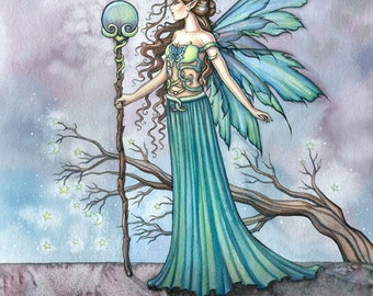 Original Fairy Art Print - Fantasy Fine Art Archival Print by Molly Harrison 'Mystic Tree' - Fairies, Faery, Illustration, Watercolo