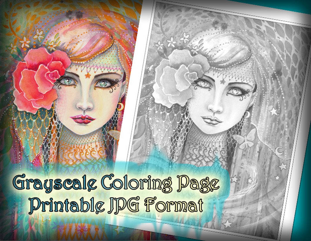 Gypsy Rose Grayscale Coloring Page Printable Abstract - Etsy