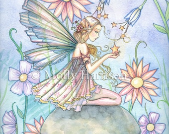 Fairy Art - Fairy Print - Garden of Wishes - Flower Fairy Watercolor Illustration Fine Art Giclee Print