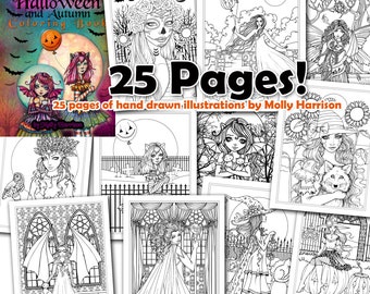 Halloween and Autumn Coloring Book by Molly Harrison - Printable PDF Digital Coloring Book - Instant Download