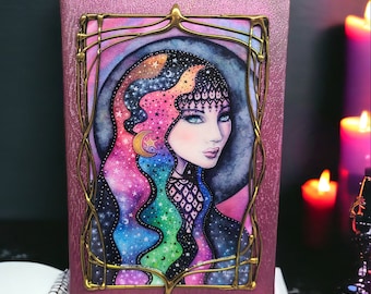 Mystic Skye Celestial Bohemian Woman Sparkling Journal - Hand Painted Glittery, Magical Purple Cover