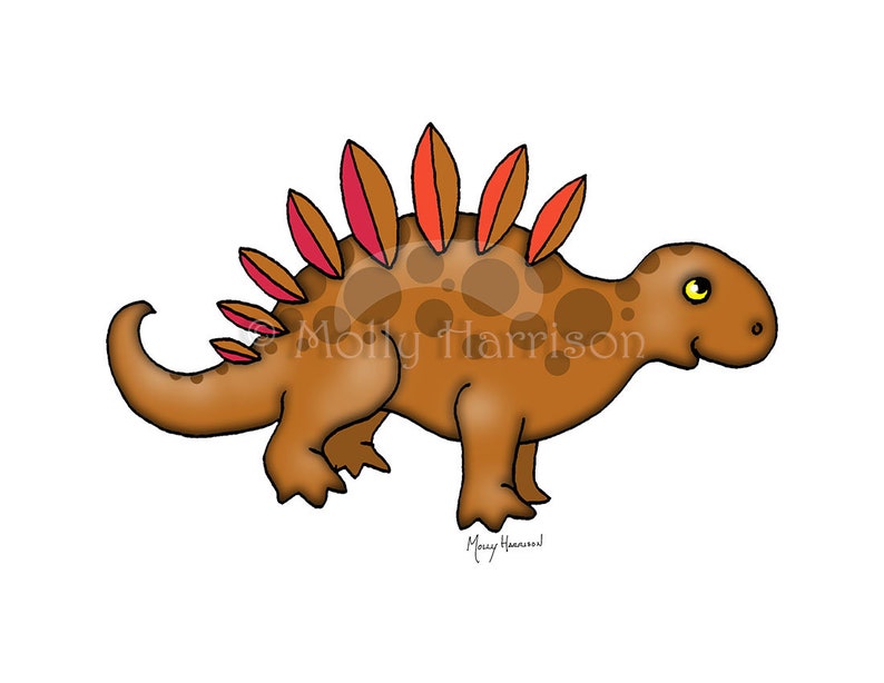 Brown Stegosaurus Nursery Art Instant Download Hand Drawn Printable Dinosaur Artwork by Molly Harrison Boys Room image 1