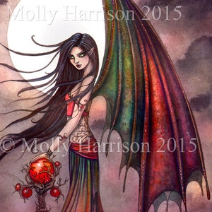 Gothic Vampire Fairy Mystic Autumn Vampire Fairy Gothic Fantasy Art Print Archival Giclee Print by Molly Harrison image 1